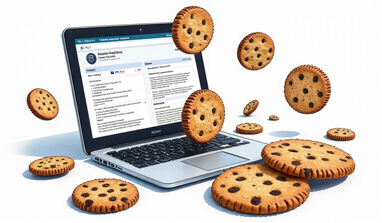 Illustration of various types of cookies on a digital device screen.