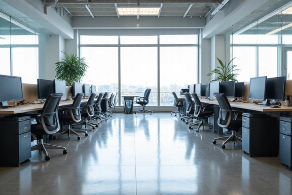 A clean and organized commercial office space with brightcrew's professional touch.