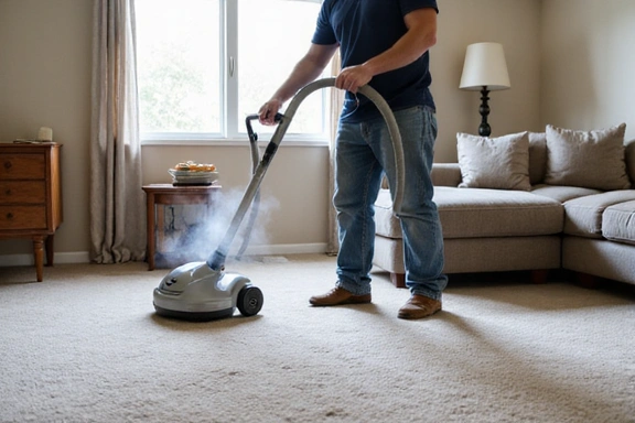 Professional carpet cleaning in progress, showcasing specialized equipment.